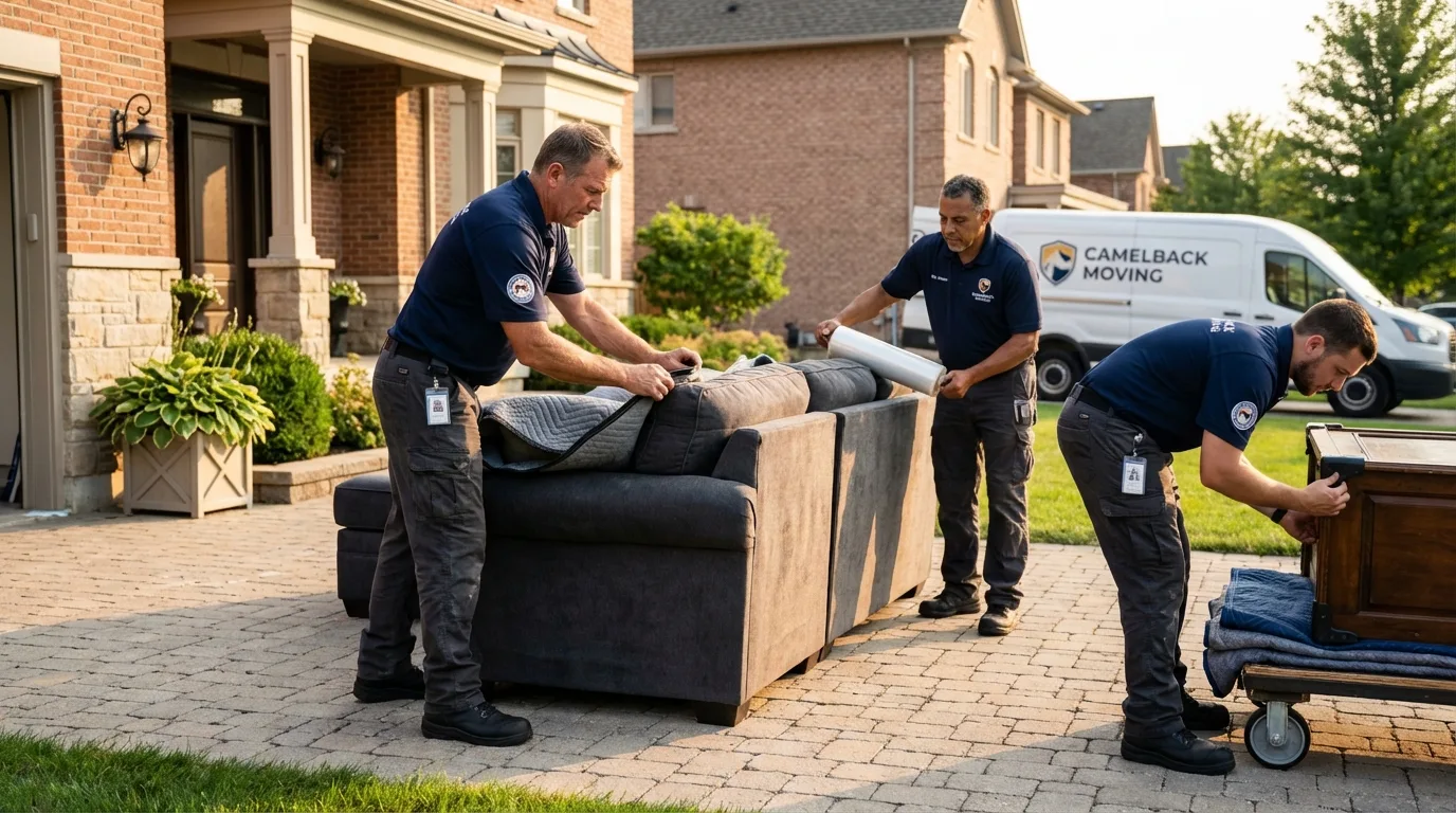 Large estate moving crew wrapping furniture in Florida, NY